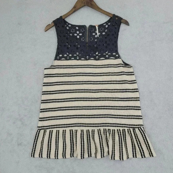 Free People Womens Sleeveless Striped Ruffle Hem Top Size Small 7CT - Picture 1 of 7